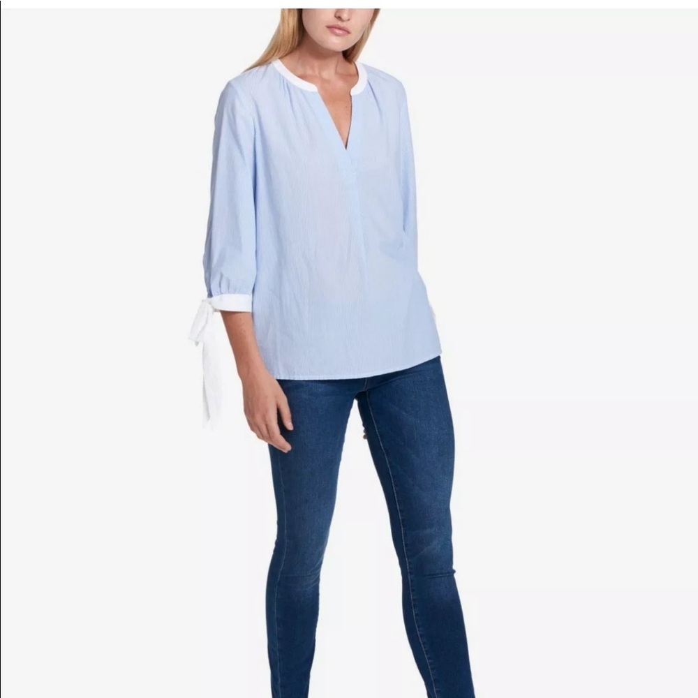 Tommy Hilfiger Striped Tie-Sleeve Cotton Tunic  L